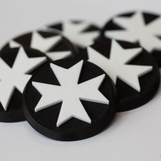 Here's a set of six Warhammer 40K Black Templars Space Marine Objective Markers in 40mm